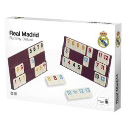 Falomir Juego Rummy de Luxe Real Madrid, Juego de Mesa en Español, 106 Fichas y 4 Soportes, Recomendado 3 a 7 Años