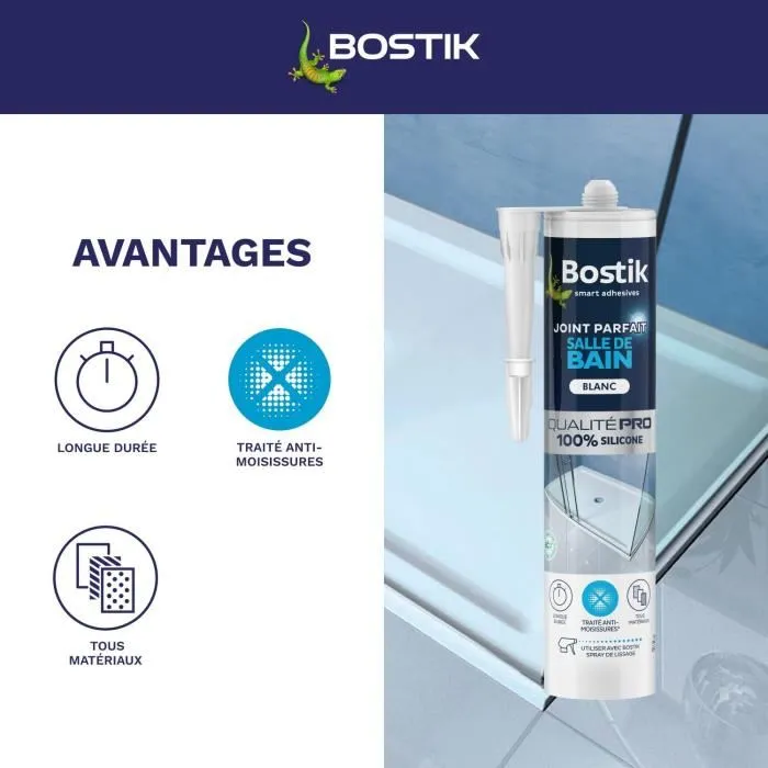 Bostik Sellador de Baño Perfect Joint Impermeabilizante de Silicona Antimoho Blanco 280 ml