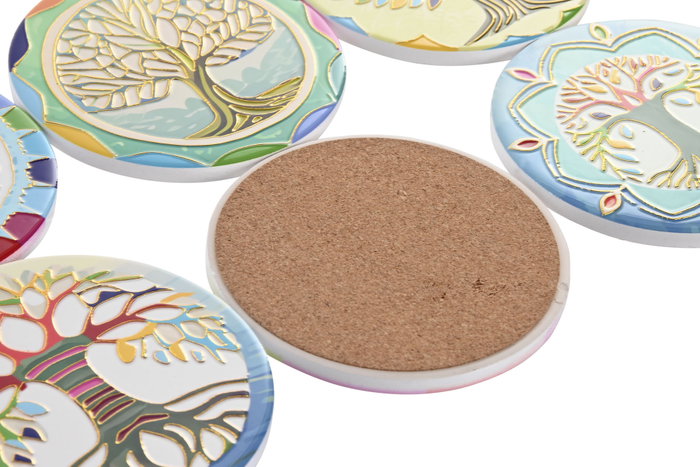 DKD Home Decor Posavasos Árbol de la Vida Multicolor