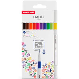 Uni-Ball Emott Rotuladores de Escritura y Dibujo Colores Esenciales Estuche 10 Ud