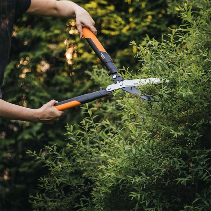 Fiskars PowerGear Hedge Shear X HSX92 Tijeras de podar setos con sistema de palanca, color naranja y negro (1023631)