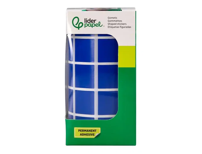Liderpapel Gomets Autoadhesivo Cuadrado 20x20 mm Azul Rollo 2000 Unidades Caja Carton