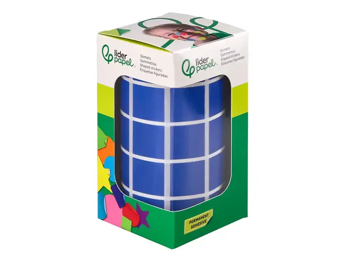 Liderpapel Gomets Autoadhesivo Cuadrado 20x20 mm Azul Rollo 2000 Unidades Caja Carton