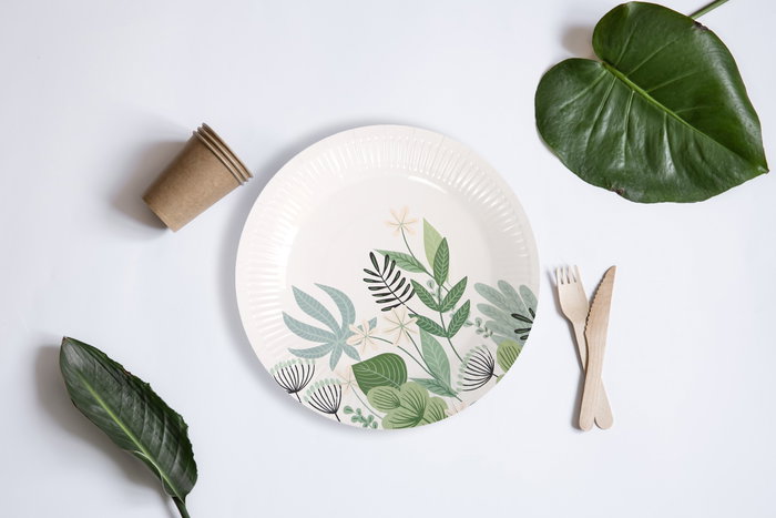 Algon Set de 12 Platos de Cartón Flora, 18 cm, Rojo | Colección Red Flora (24 Unidades)