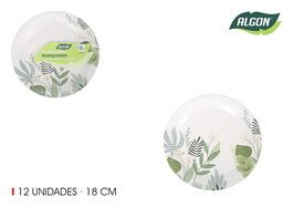 Algon Set de 12 Platos de Cartón Flora, 18 cm, Rojo | Colección Red Flora (24 Unidades)