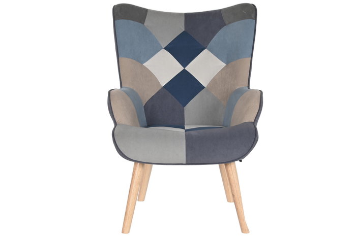DKD Home Decor Set de 2 Sillones de Lino y Rubberwood Patchwork Multicolor
