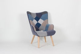 DKD Home Decor Set de 2 Sillones de Lino y Rubberwood Patchwork Multicolor
