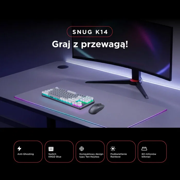 Rampage Klawiatura Gamingowa Mecánica Snug RGB Switch Blue - Gris Blanco