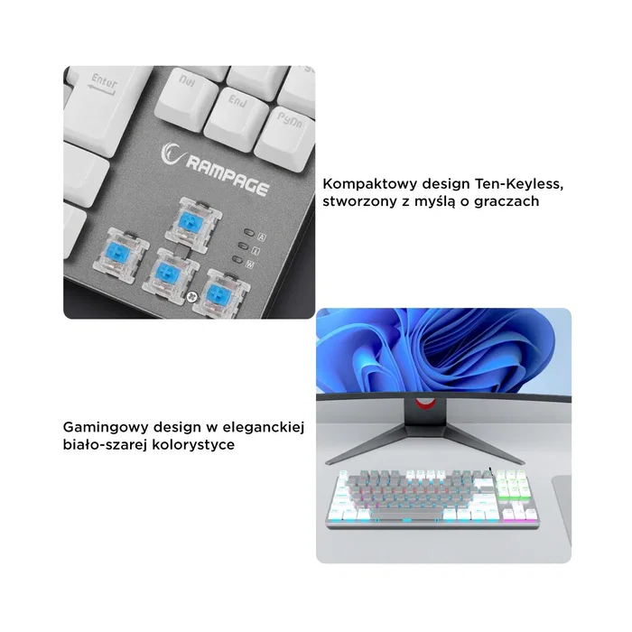Rampage Klawiatura Gamingowa Mecánica Snug RGB Switch Blue - Gris Blanco