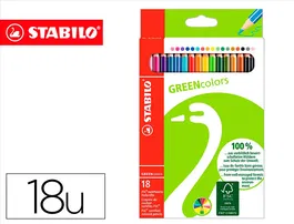 Stabilo Lápices de Colores Green Colors Certificado FSC Estuche Cartón 18 Unidades Colores Surtidos