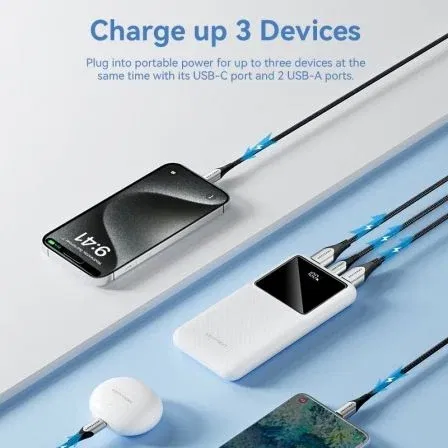 Vention Powerbank 10000mAh 22.5W FHKW0 Blanca USB/USB-C/Micro-USB Carga Rápida Compatible