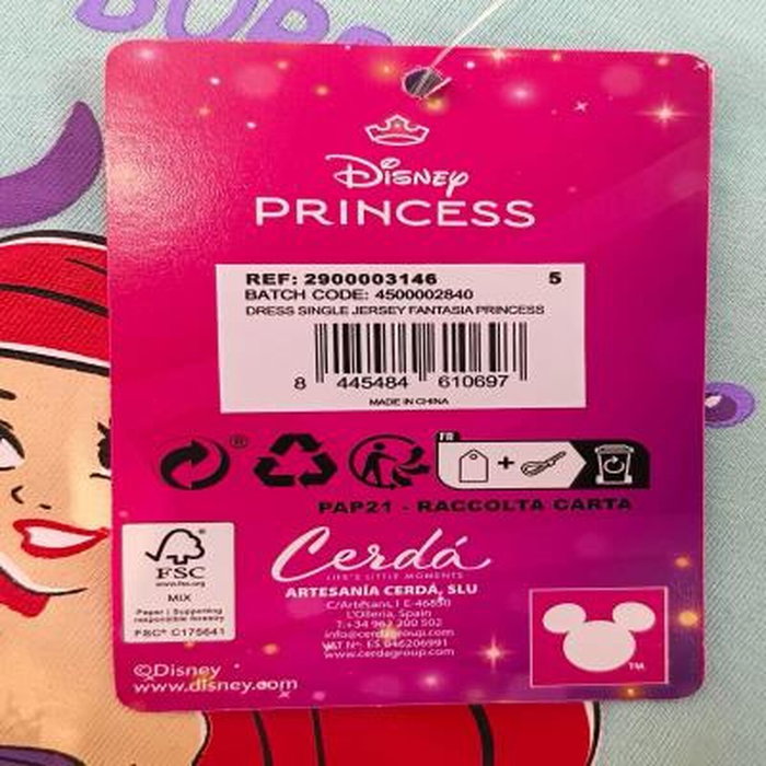 Cerdá Vestido Single Jersey Fantasia Princess 3 Años - Modelos surtidos