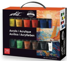 ARTIST BY ALEX BOG Maletín de cartón con 36 botes de pintura acrílica 22ml colores surtidos