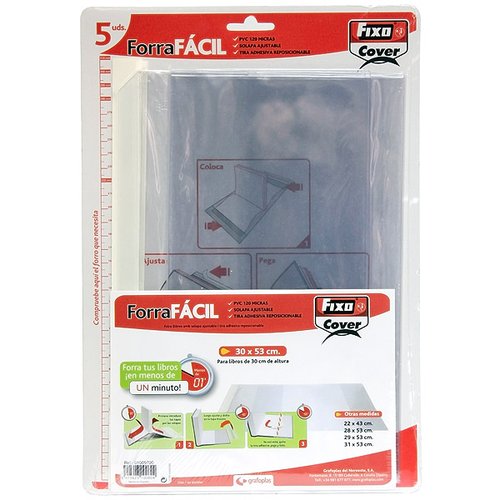 Fixo Forros para libros ajustables de PVC transparente 310 x 530 mm, 5 uds Fixo Forros para libros ajustables de PVC transparente 310 x 530 mm, 5 uds