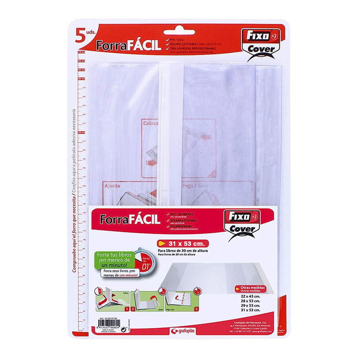 Fixo Forros para Libros Ajustables de PVC Transparente 310 x 530 mm, Pack 5 Unidades Fixo Forros para Libros Ajustables de PVC Transparente 310 x 530 mm, Pack 5 Unidades