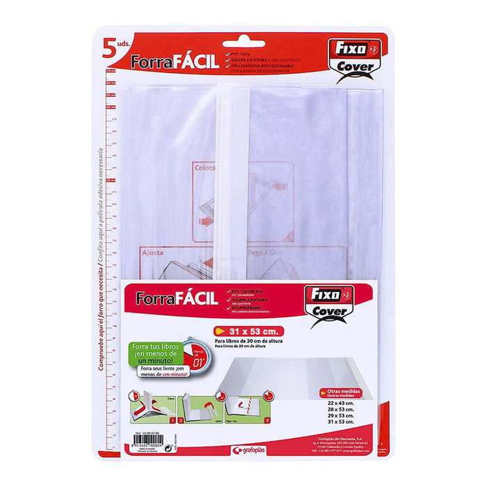 Fixo Forros para libros ajustables de PVC transparente 310 x 530 mm, 5 uds Fixo Forros para libros ajustables de PVC transparente 310 x 530 mm, 5 uds