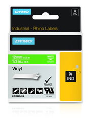 Dymo Cinta de etiquetas industrial adhesiva ID1-12, blanco sobre verde, vinilo 12mm x 5.5m