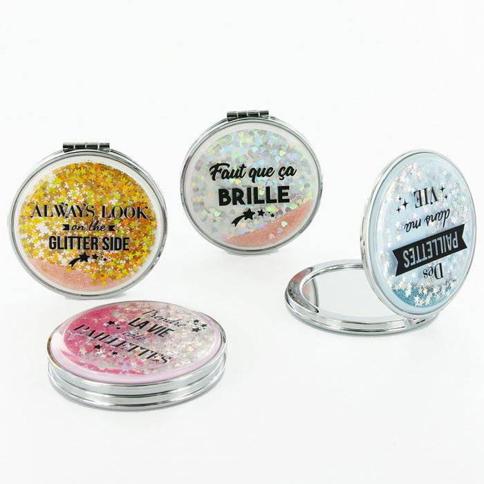 Home Deco Factory 2 Espejos De Bolsillo Con Funda Dorado Plateado Azul Rosa