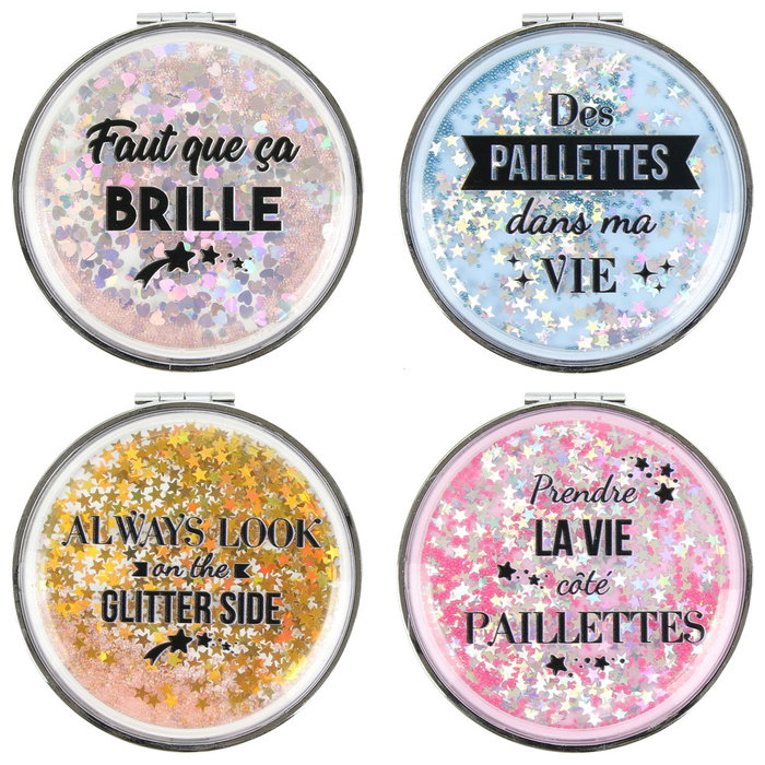 Home Deco Factory 2 Espejos De Bolsillo Con Funda Dorado Plateado Azul Rosa