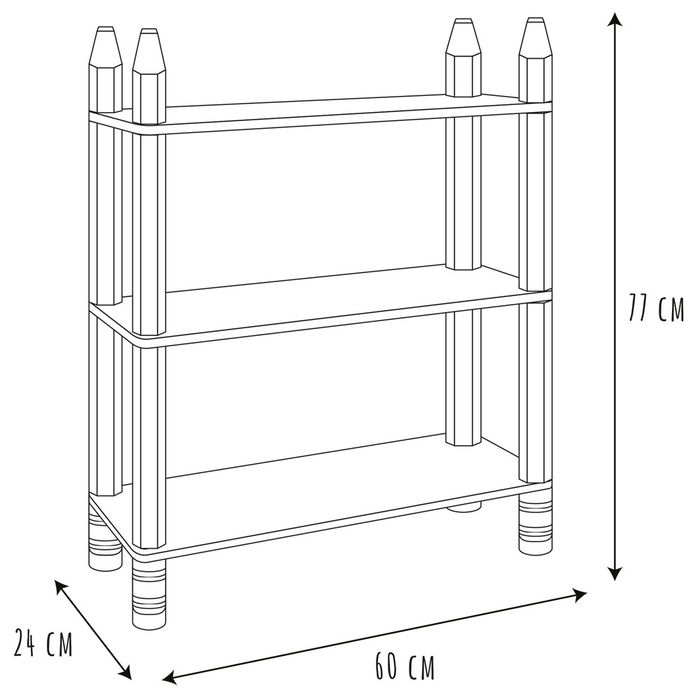 Home Deco Kids Estantería Infantil 3 Baldas Lápiz Madera Decorativa 60x24x77.5 cm