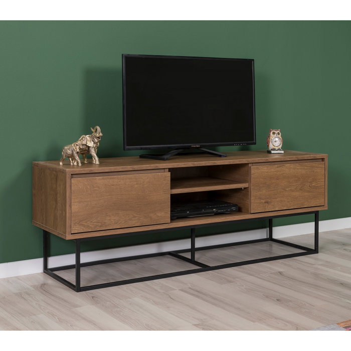 Hanah Home Takım 3 Conjunto Muebles Salón Aglomerado Melamina Nogal Negro 140cm Mueble TV 120cm Mesa Centro