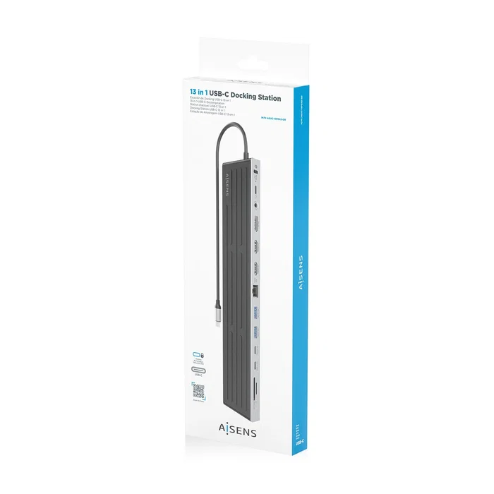 Aisens USB-C Dock 13 en 1 Gris ASUC-13P042-GR, 2xHDMI, 1xDisplayPort, RJ45, USB-A, USB-C, SD/Micro SD, Audio, Kensington