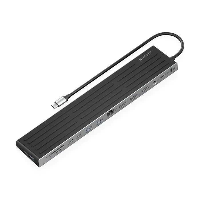 Aisens USB-C Dock 13 en 1 Gris ASUC-13P042-GR, 2xHDMI, 1xDisplayPort, RJ45, USB-A, USB-C, SD/Micro SD, Audio, Kensington