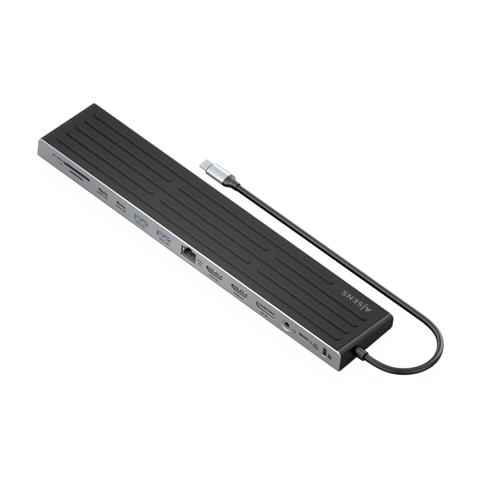 AISENS ASUC-13P042-GR Dock USB-C 13 en 1 con 2xHDMI 4K@60Hz, DisplayPort 4K@60Hz, RJ45, 3xUSB-A, 2xUSB-C, USB-C PD 100W, SD, Micro SD, Audio, Kensington
