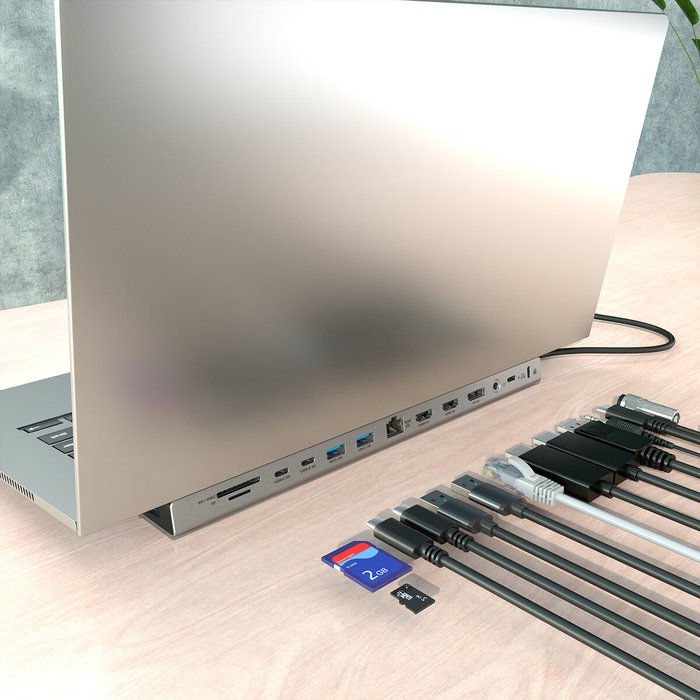 AISENS USB-C Dock 13 en 1 Gris con 2xHDMI, 1xDisplayPort y PD 100W