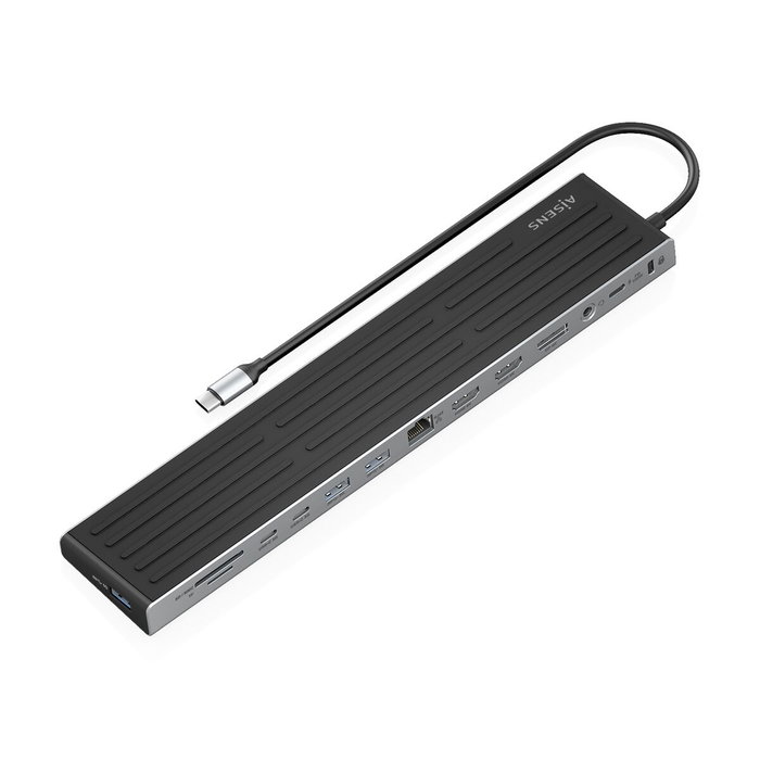 AISENS USB-C Dock 13 en 1 Gris con 2xHDMI, 1xDisplayPort y PD 100W