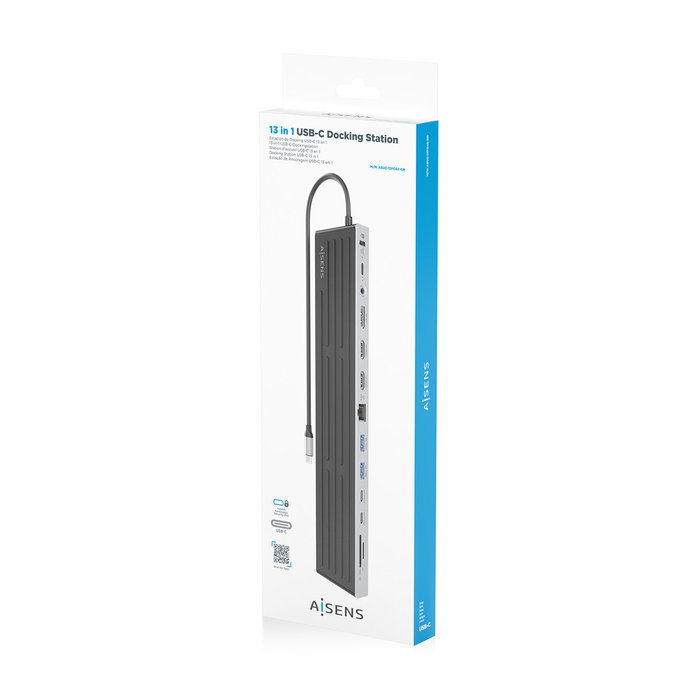 AISENS USB-C Dock 13 en 1 Gris con 2xHDMI, 1xDisplayPort y PD 100W
