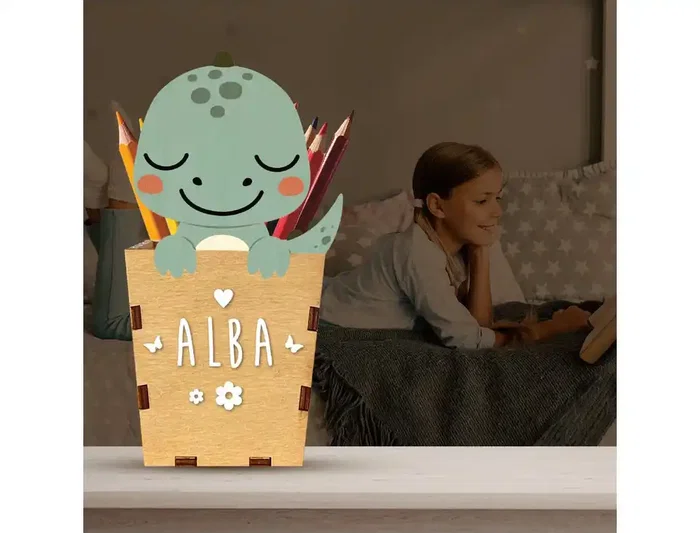 Wondee Cubilete Portalápices Personalizable Dino Madera para Escritorio Infantil 180x80x100 mm Wondee Cubilete Portalápices Personalizable Dino Madera para Escritorio Infantil 180x80x100 mm