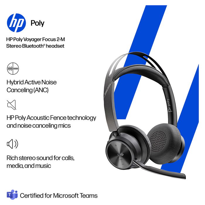 HP Voyager Focus 2 UC Auriculares Inalámbricos USB-C/A Certificados para Microsoft Teams, Oficina/Centro de Llamadas, Negro