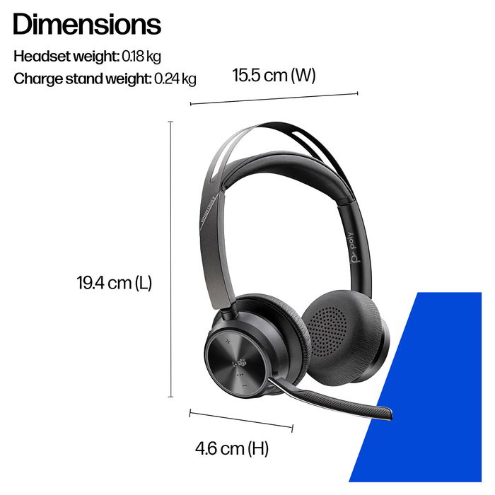 HP Voyager Focus 2 UC Auriculares Inalámbricos USB-C/A Certificados para Microsoft Teams, Oficina/Centro de Llamadas, Negro