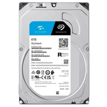 Seagate ST6000VX009 Disco Duro SkyHawk 6TB SATA III 3.5" para Videovigilancia, 256MB Caché, CMR, 180 MB/s, Hasta 64 Cámaras