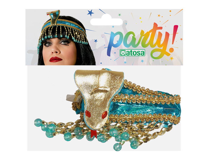 Tocado Egipcio Dorado Y Azul Con Serpiente Y Abalorios Para Disfraz De Cleopatra O Sacerdotisa Del Nilo