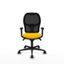 Silla de oficina Jorquera con mecanismo Sincro tapizada con Tela color Amarillo y malla color Negro. Equipada con lumbar 1D, Brazos 1D y Ruedas 65mm nailon