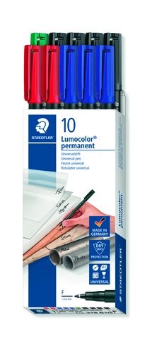 Staedtler Lumocolor 318 Rotuladores de Tinta Permanente Colores Surtidos, Pack de 10 unidades