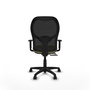 Silla de oficina Alocén con mecanismo Sincro/Traslack tapizada con Tela color Verde oliva y malla color Negro. Equipada con lumbar 1D, Brazos 1D y Ruedas de nailon 50 mm