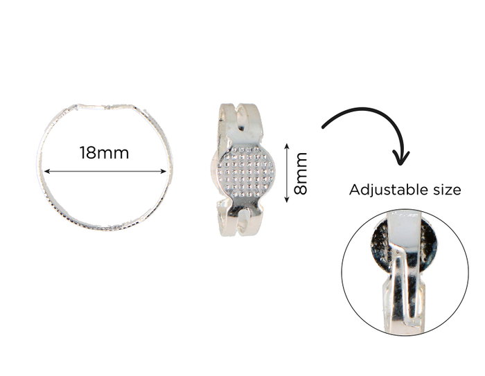 Innspiro Anillos metálicos ajustables con base disco 8mm plateado