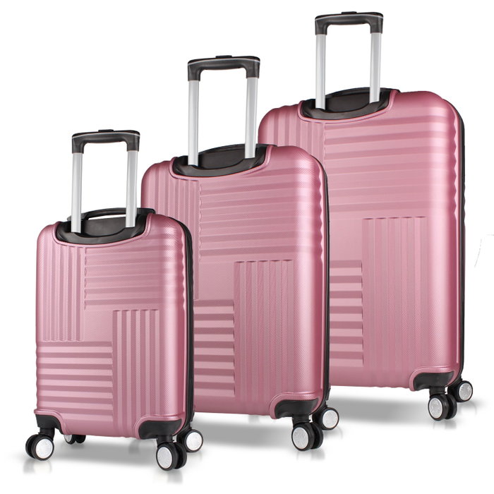 Zoozie Bags 8111 Set de Maletas 3 Piezas ABS Rosa Oro con Ruedas 360 y Candado de Combinación, Tamaños Grande, Mediano y Cabina