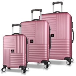 Zoozie Bags 8111 Set de Maletas 3 Piezas ABS Rosa Oro con Ruedas 360 y Candado de Combinación, Tamaños Grande, Mediano y Cabina