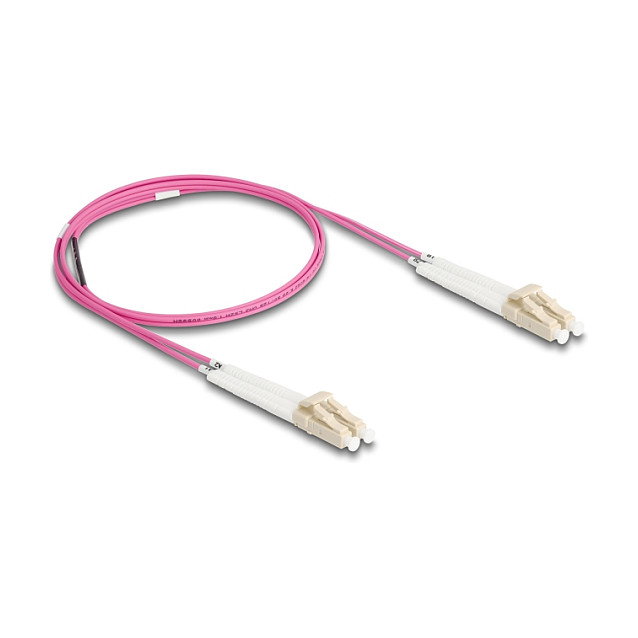 DeLOCK Cable de Fibra Óptica LC Duplex a LC Duplex Multimodo OM4, Angulable, 1 m, Violeta, Full Duplex