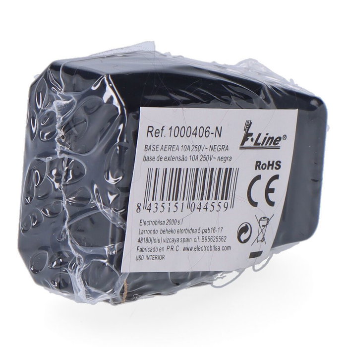 F-Line Base Aérea Negra 10 a 250 V con Obturador de Seguridad (Retractilado)