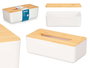 Berilo Porta Pañuelos Blanco con Tapa de Bambú - 26 cm de Ancho, 13.1 cm de Largo, 8.6 cm de Alto (Set de 8)