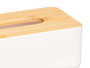 Berilo Porta Pañuelos Blanco con Tapa de Bambú - 26 cm de Ancho, 13.1 cm de Largo, 8.6 cm de Alto (Set de 8)
