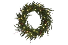 DKD Home Decor Corona Navidad Alpina Verde Marron 60x60cm PVC LED 35 Pinas 2 Unidades