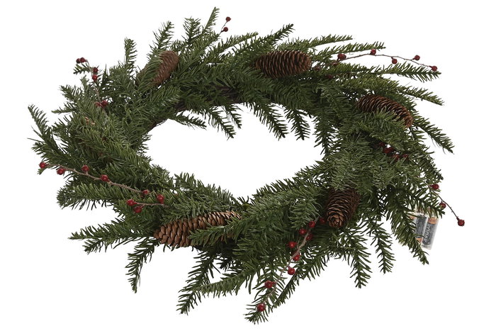 DKD Home Decor Corona Navidad Alpina Verde Marron 60x60cm PVC LED 35 Pinas 2 Unidades