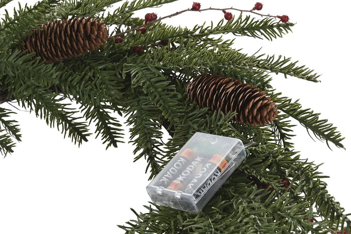 DKD Home Decor Corona Navidad Alpina Verde Marron 60x60cm PVC LED 35 Pinas 2 Unidades