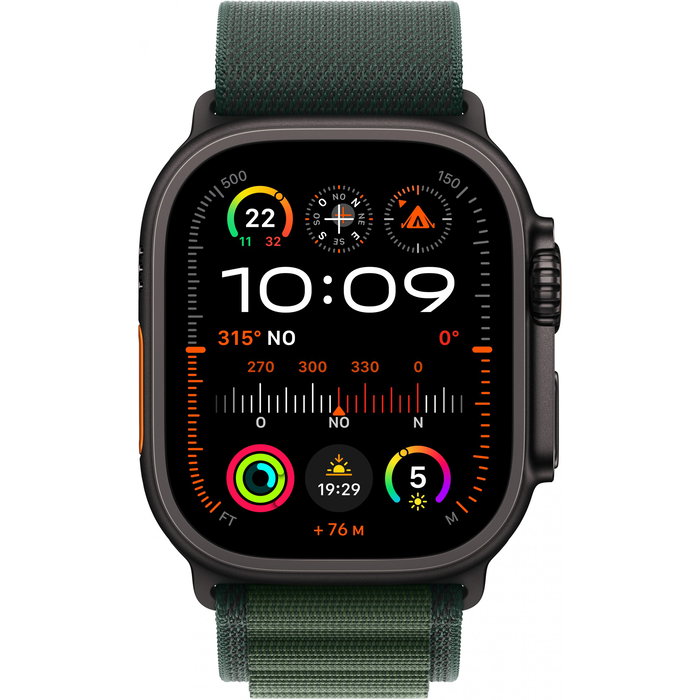 Apple Watch Ultra 2 GPS + Cellular 49mm Caja de Titanio Negro con Alpine Loop Verde Oscuro - Talla S - Reloj Inteligente con watchOS 11, 64GB, Resistencia IP6X y MIL-STD-810H